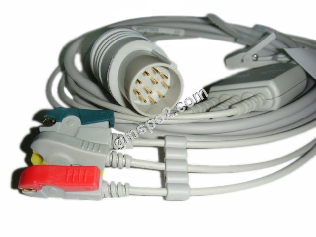 Nihon Kohden 11pin yon sèl moso kab ak 3-plon leadwires.jpg Nihon Kohden 11pin one piece cable with 3-lead leadwires.jpg