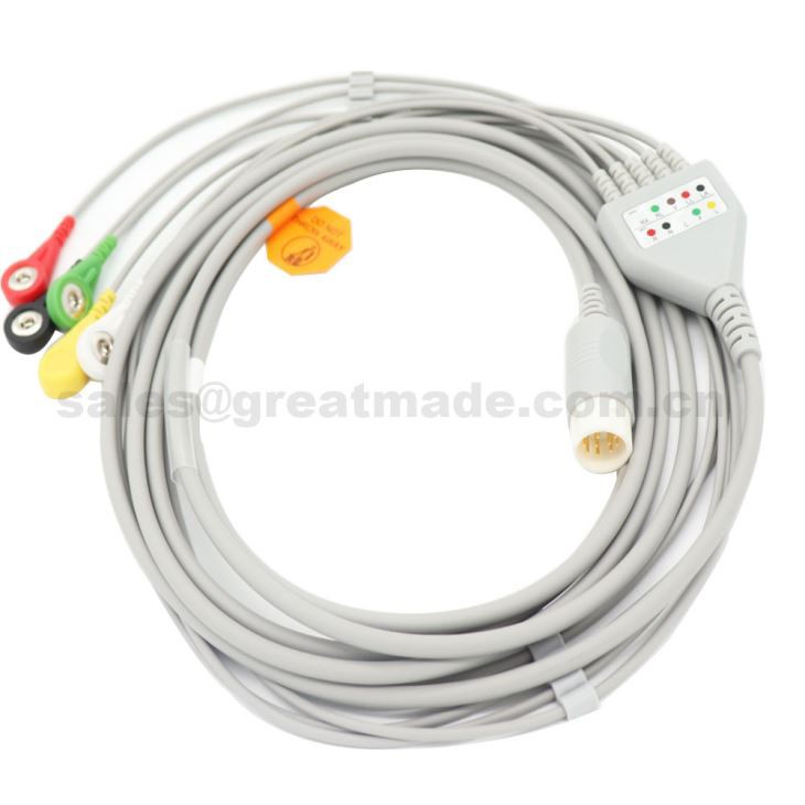 Konpatib ak PHILIPS (HP) machin ECG, yon sèl-moso ECG Kab ak Leadwires, 5 plon, SNAP, AHA Oswa IEC.HP 12pin, Dwat Connector
