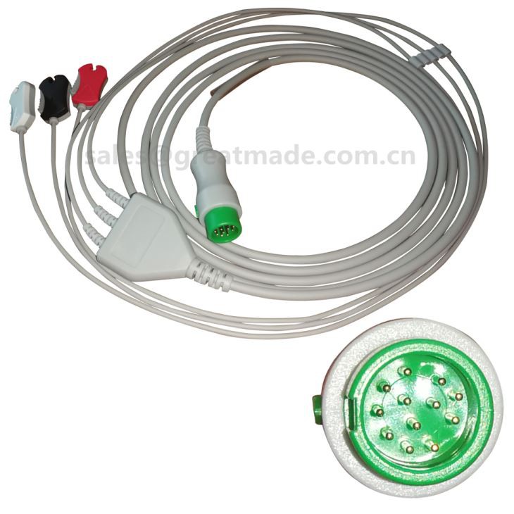 Mindray 12pin One Piece ECG Cable Avèk Leadwires, 3-plon, 5ld, menen