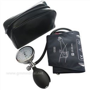 Granmoun manyel San Presyon Cuff, sel tib kife ak Presyon Gauge ak enflasyon anpoul nwa ble.