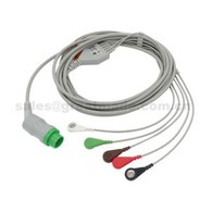 Konpatib ak KONTRON 7000,7135,7135B, 7141,7210, 7250, 7251, K2000, yon sèl pyès 5-plon ECG Pasyan Cable SNAP, AHA, 12pin
