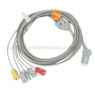 One Piece ECG Cable Avèk Leadwires, 5-plon, IEC, Grabber, Round 12pin