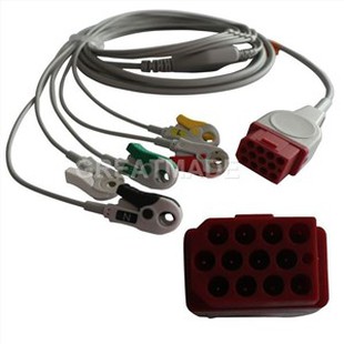 ECG Kab ak Leadwiresiec. 5-plon, Clip, Wouj 12pin